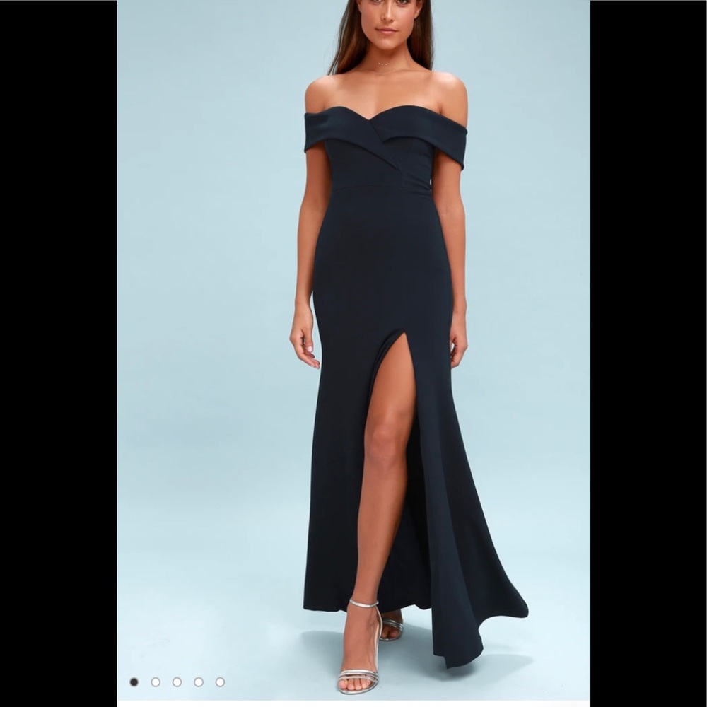 Lulu’s Song of Love Navy Blue Off-the-Shoulder Maxi Dress XS